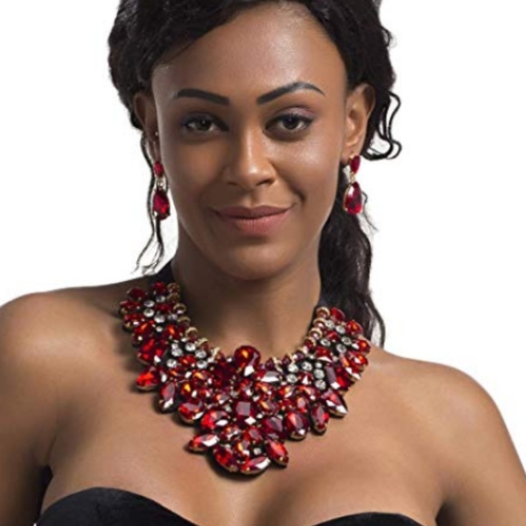 Ruby Costume Statement Necklace & Earring set - Picture 2 of 2